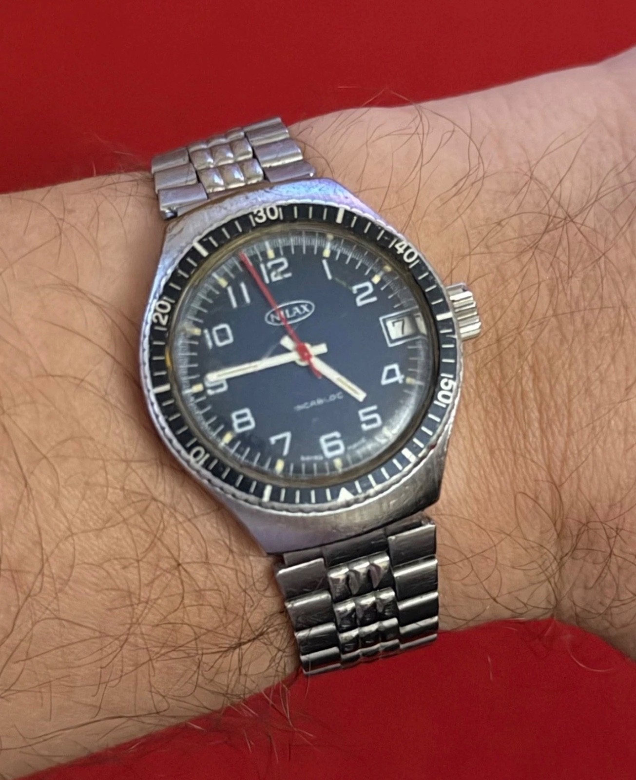 Vintage Diver Swiss Watch Nilax Manual Movement 17 Jewels 33MM
