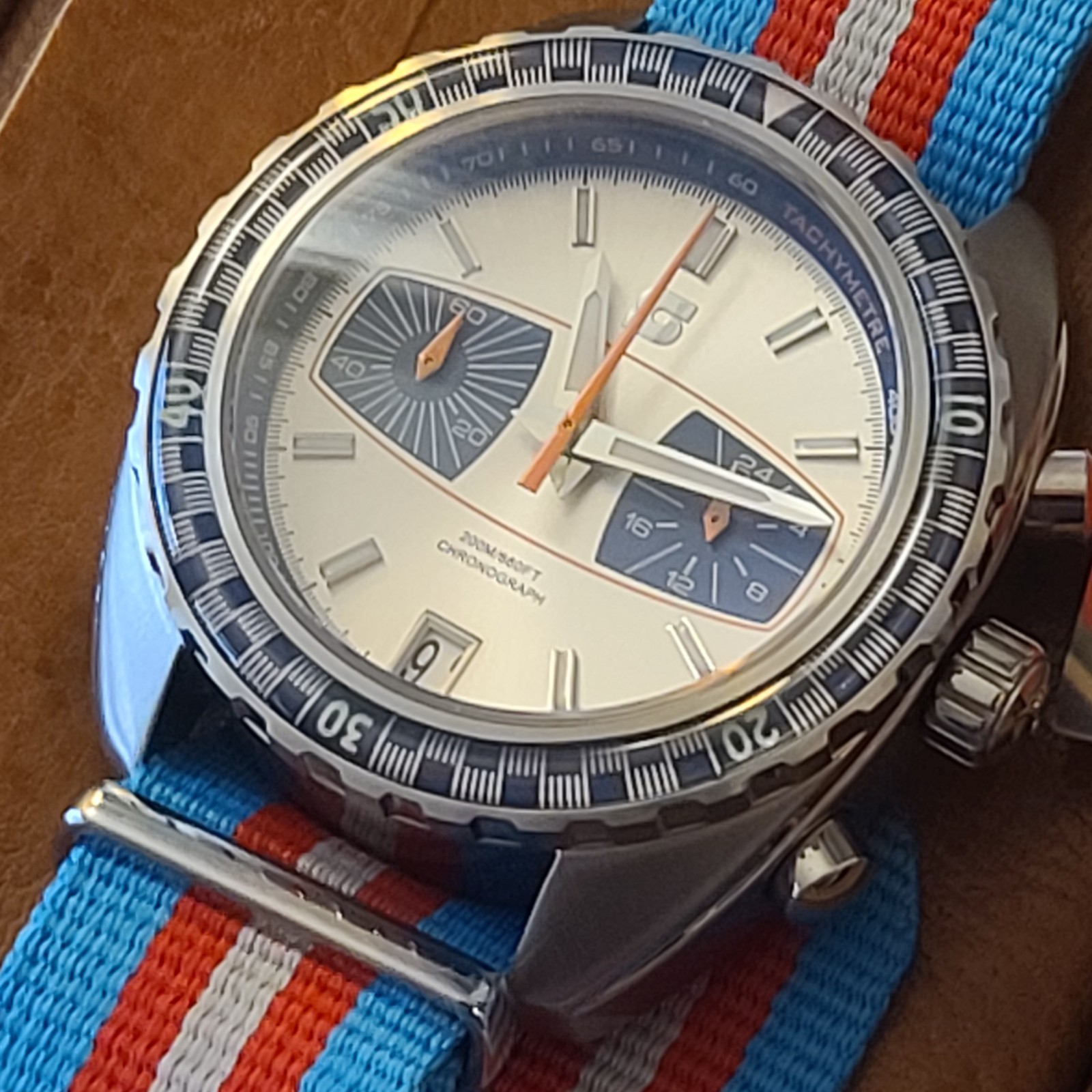 Straton Synchro Racing Chronograph Silver Blue Dial 40mm Quartz Blue Orange