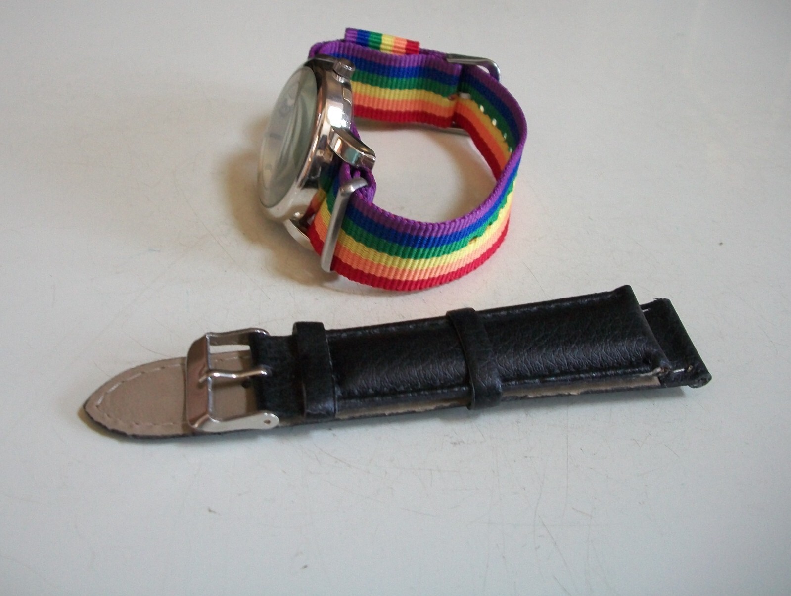 MEN’S SILVER FINISH MULTICOLOR FABRIC & LEATHER BAND MASON FASHION CASUAL WATCH