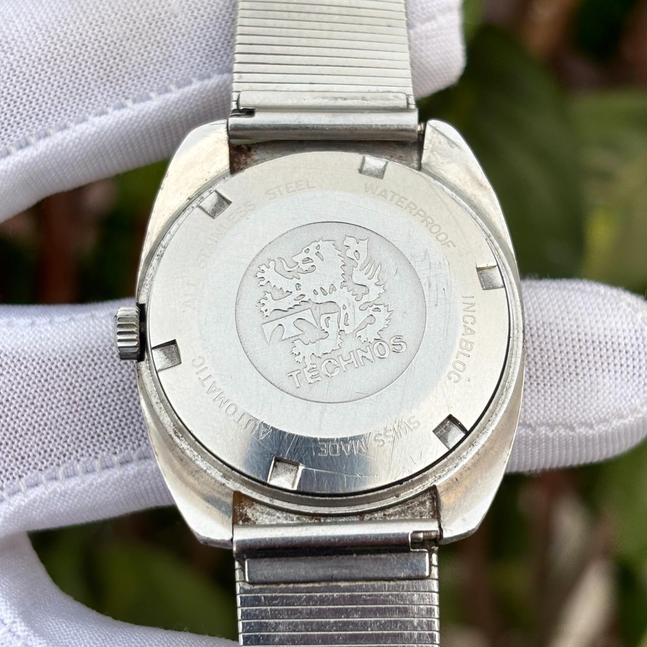 Vintage Technos Cougar Automatic Silver Hammered Case & Dial Swiss Men’s Watch