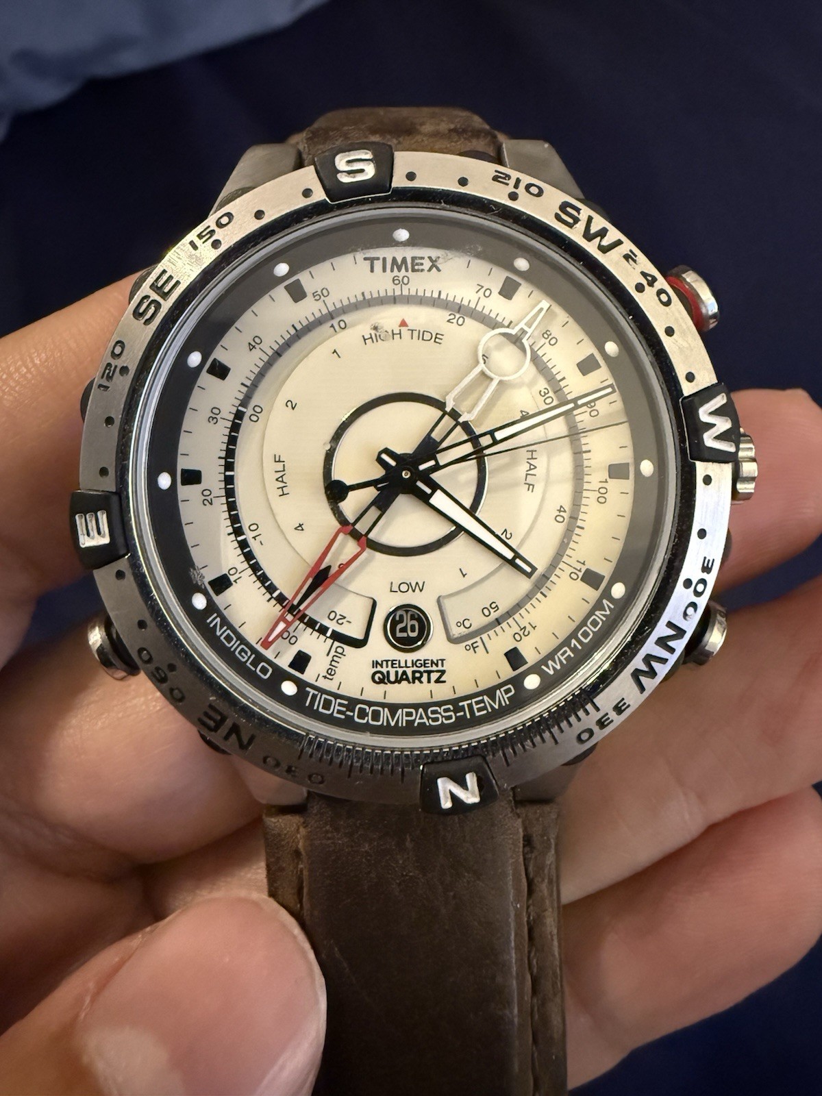 Timex T2N721 DISPLAY Men’s Watch Brown Genuine Leather Band Quartz Analog