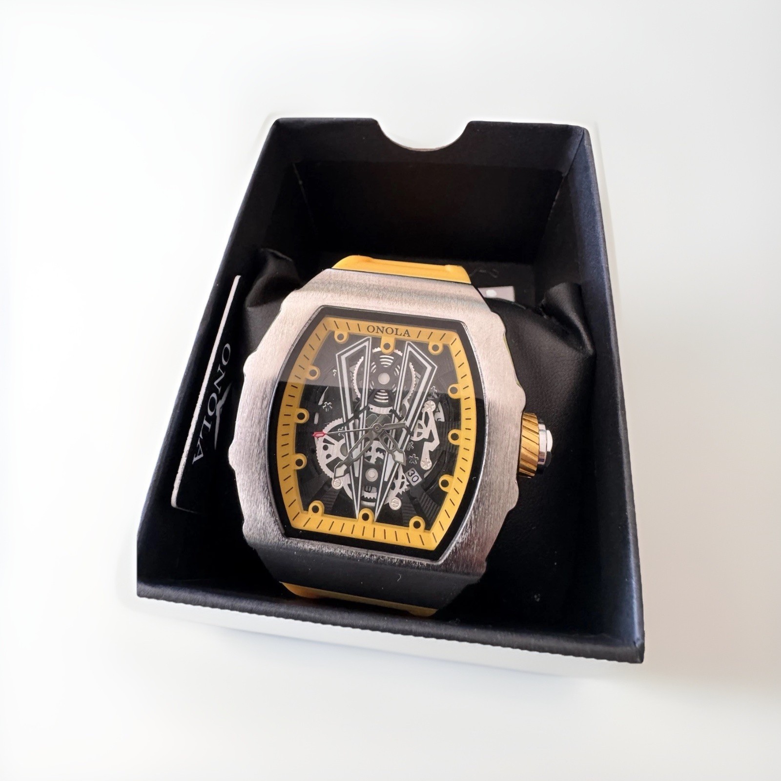 ONOLA Men Automatic Watch Mechanical Diamond Luminous Waterproof Skeleton