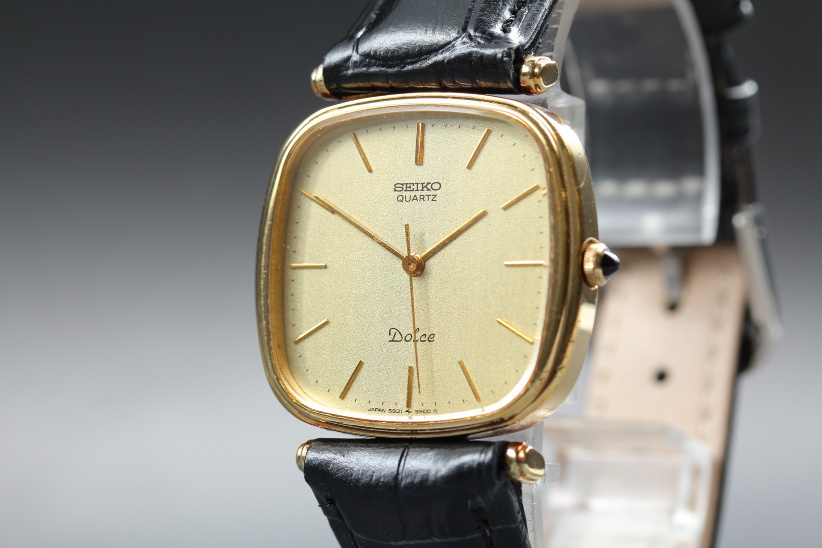 [Near MINT] SEIKO Dolce 5931-5400 32mm Gold Dial Black Band Quartz Men’s Watch