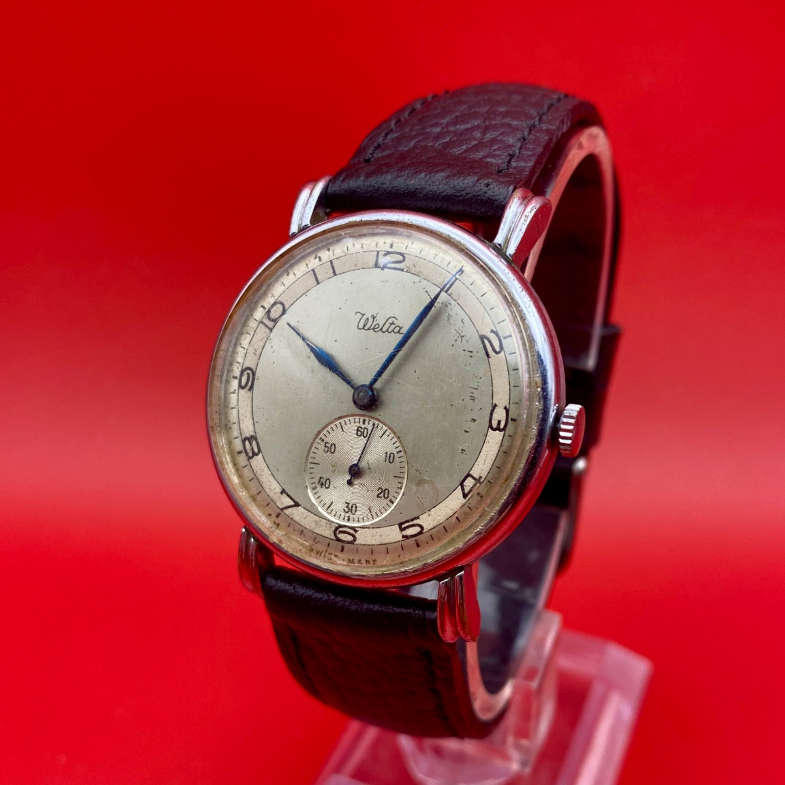 Vntage Jumbo Welta Geneve Sub Second Manual Winding Watch Men’s Swiss 1950’s