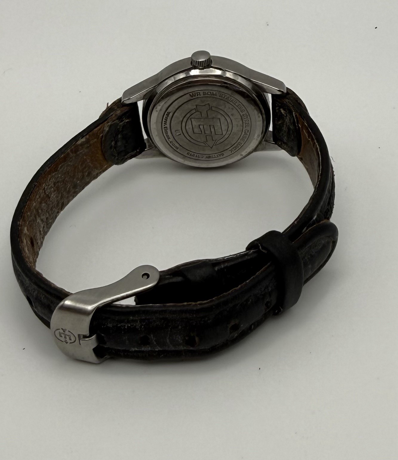 Timex Expedition Quartz Date 50m White Dial Silver Case Black Leather Strap