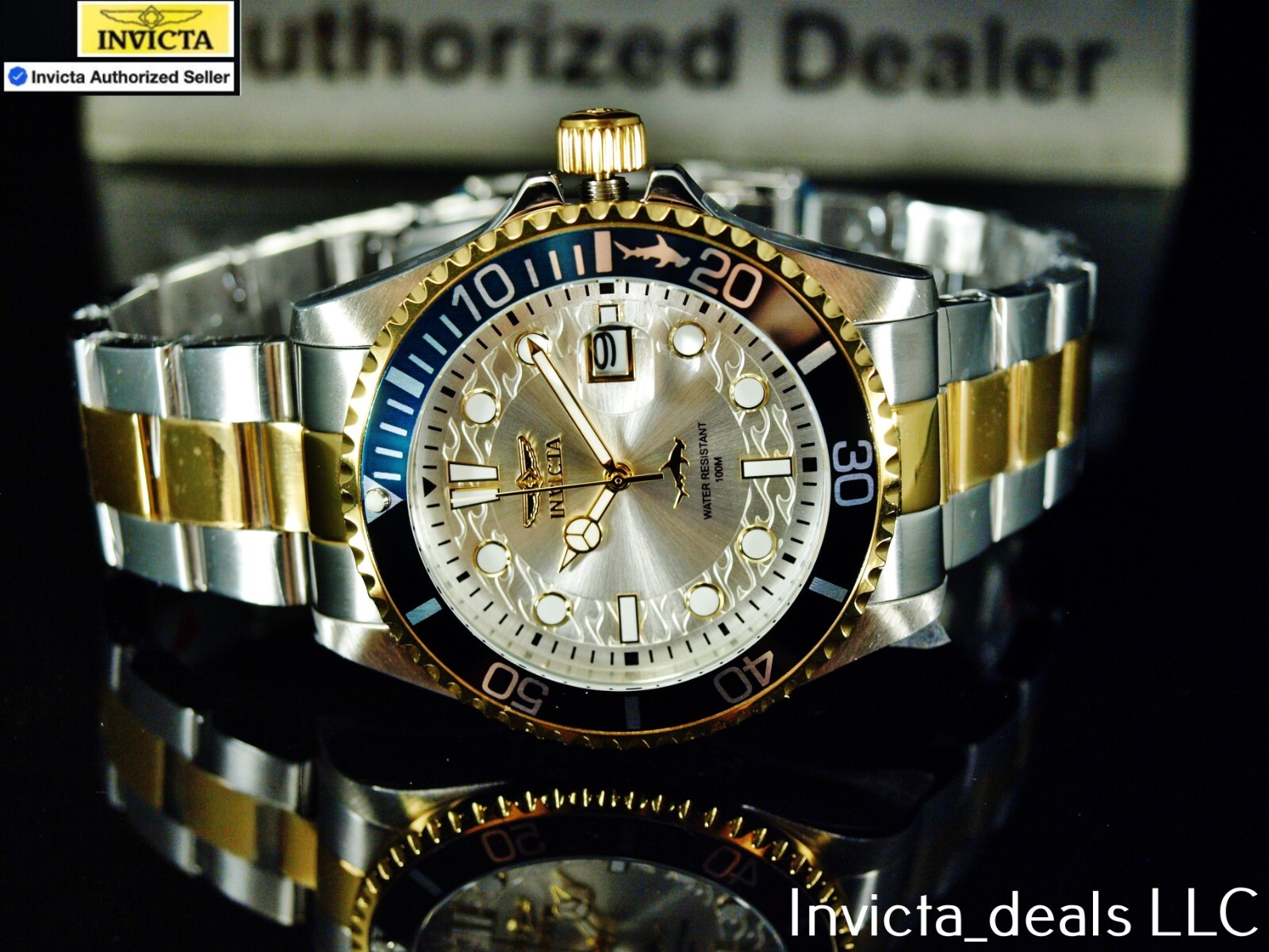 New Invicta Men’s 43mm Pro Diver HAMMERHEAD SILVER DIAL Gold Two Tone SS Watch