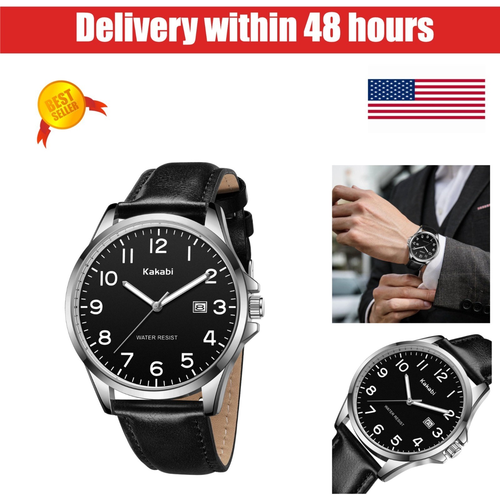 Kakabi Minimalist Men’s Waterproof Quartz Analog Watch with Leather Strap