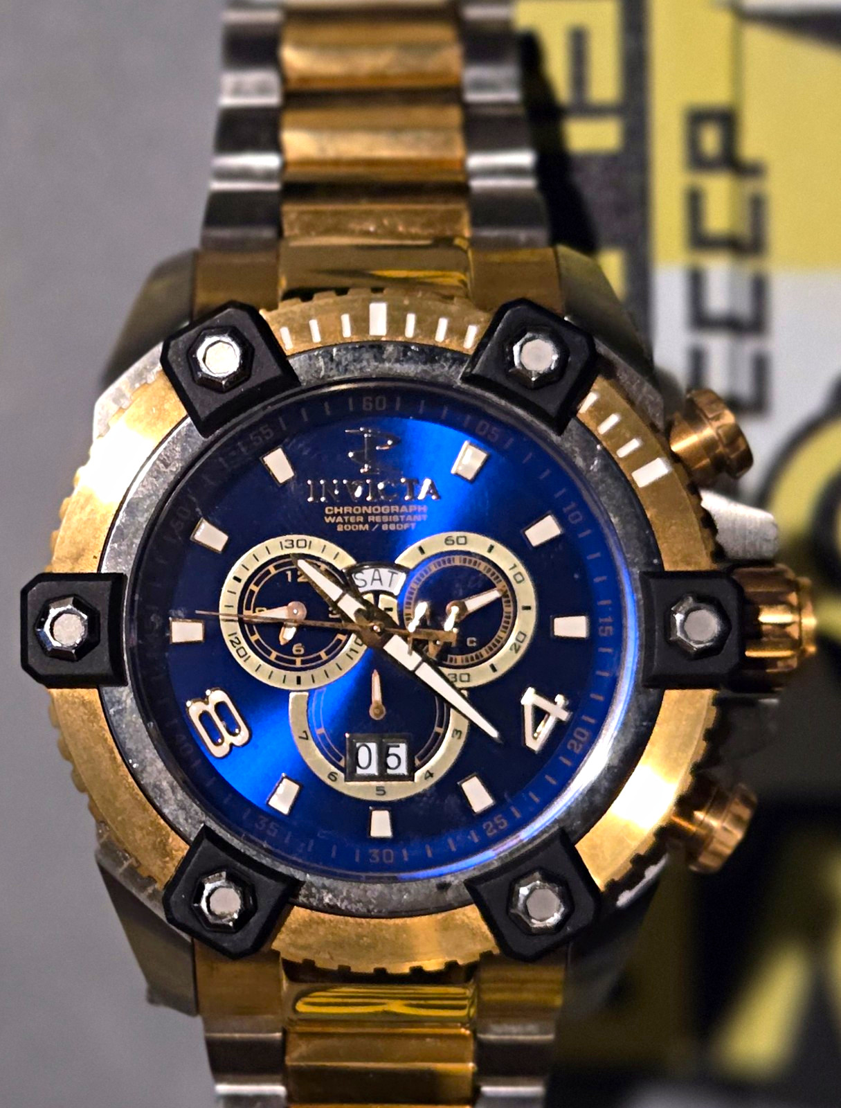Invicta Men’s Quartz Chronograph Date/Day Blue Dial Two-Tone SS Bracelet 50mm