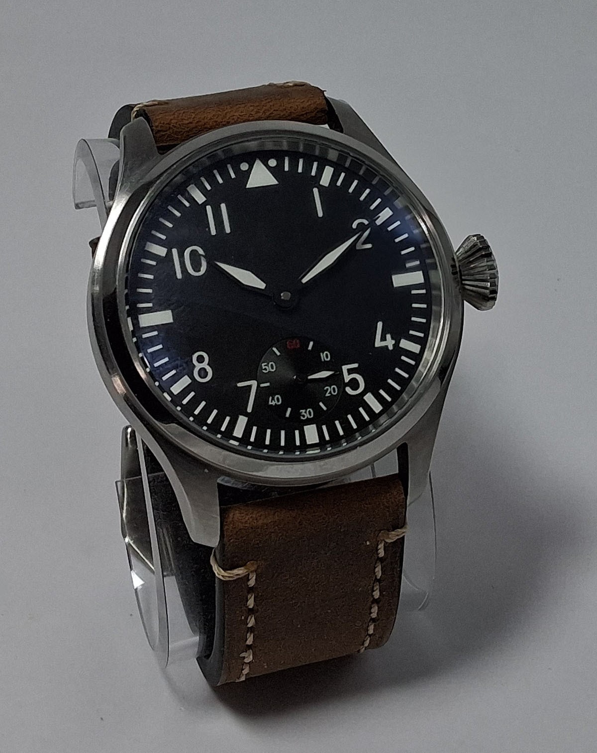 Big Pilot Watch 44mm Swiss Unitas 6498 Hand Wind Black Dial Brown Leather