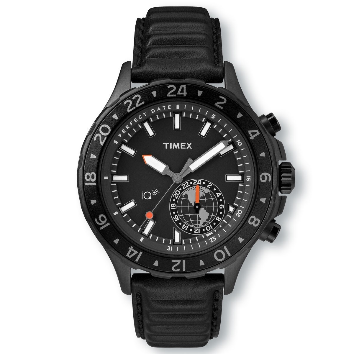TIMEX iQ+ Move Multi-Time TW2R39900 Black Leather Strap Watch