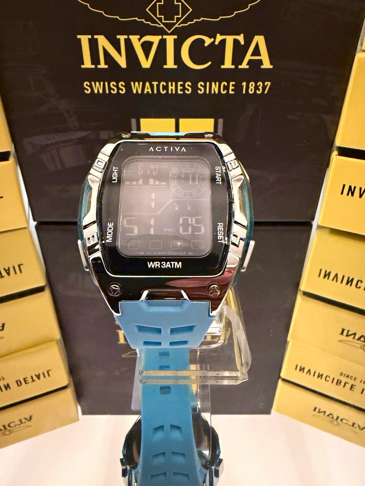 Invicta Activa Zalix X Digital 46mm Silver Blue Case Baby Blue Silicone Band