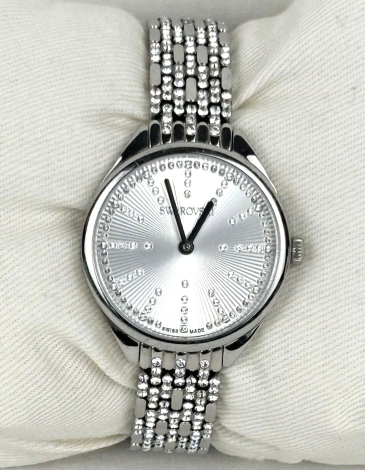 SWAROVSKI Attract Watch Swiss Made Pavé Crystal Bling Bracelet Silver Tone