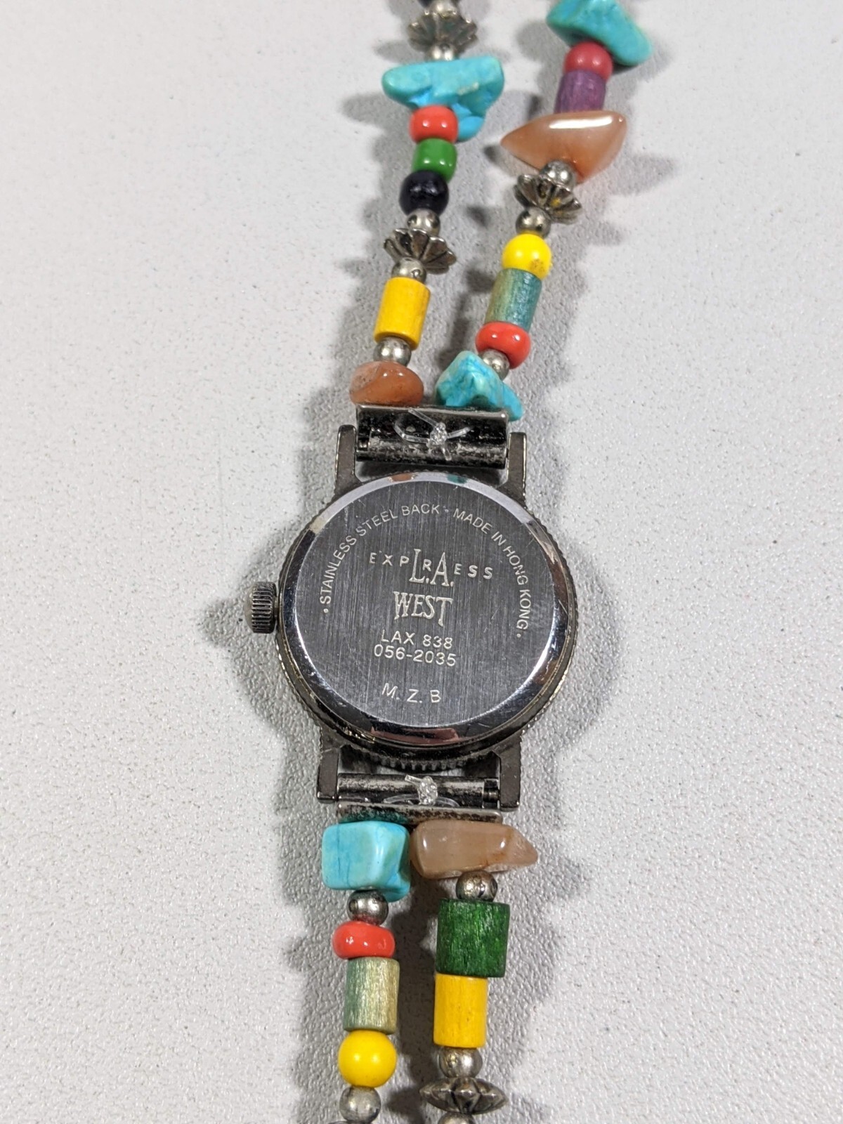 LA Access Round Silver Tone Case 23 mm Natural Colorful Stone Bracelet Bnd Watch
