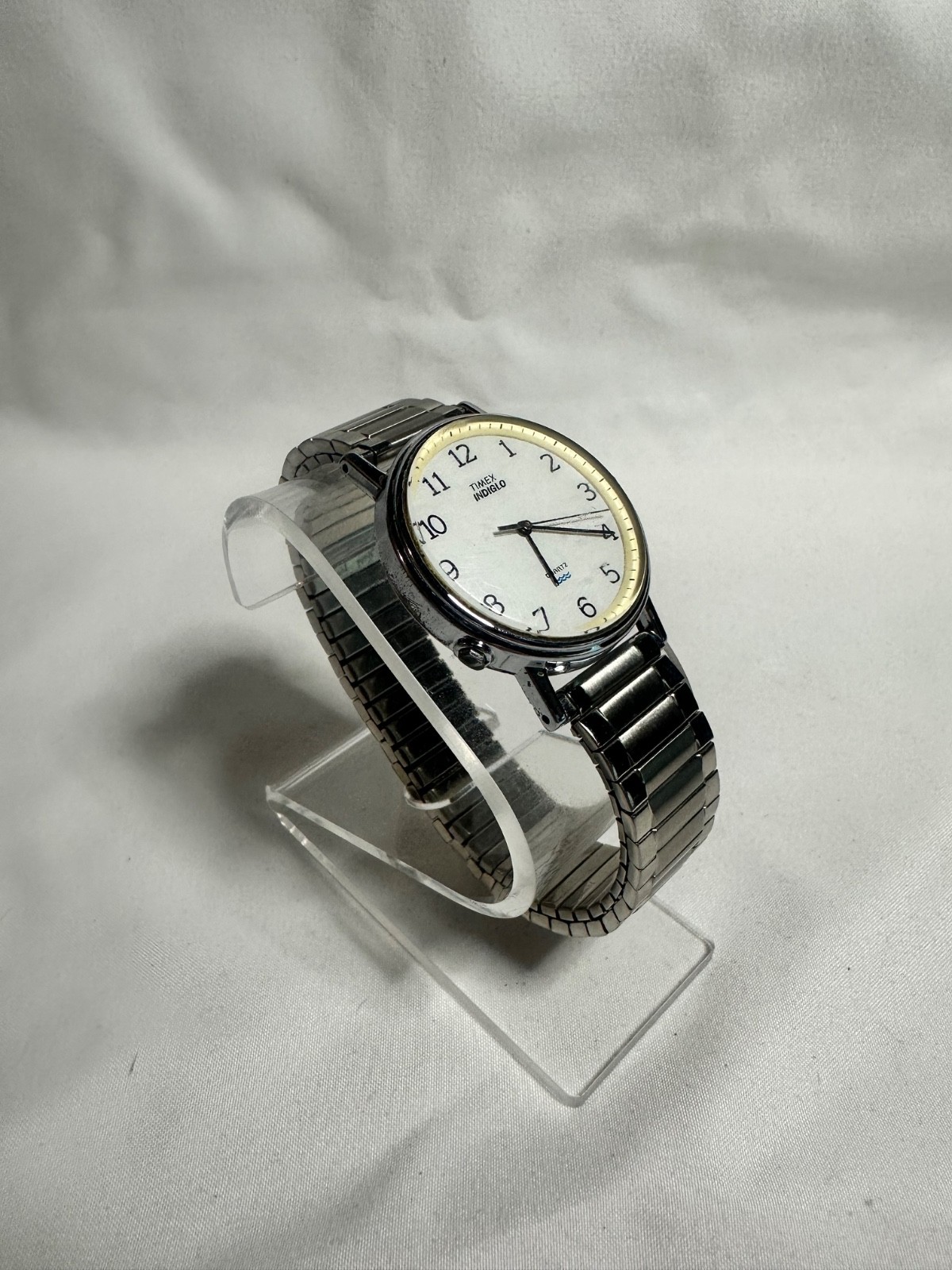 Vintage Timex Easy Reader Indiglo 1996 Silver Tone Flex Band
