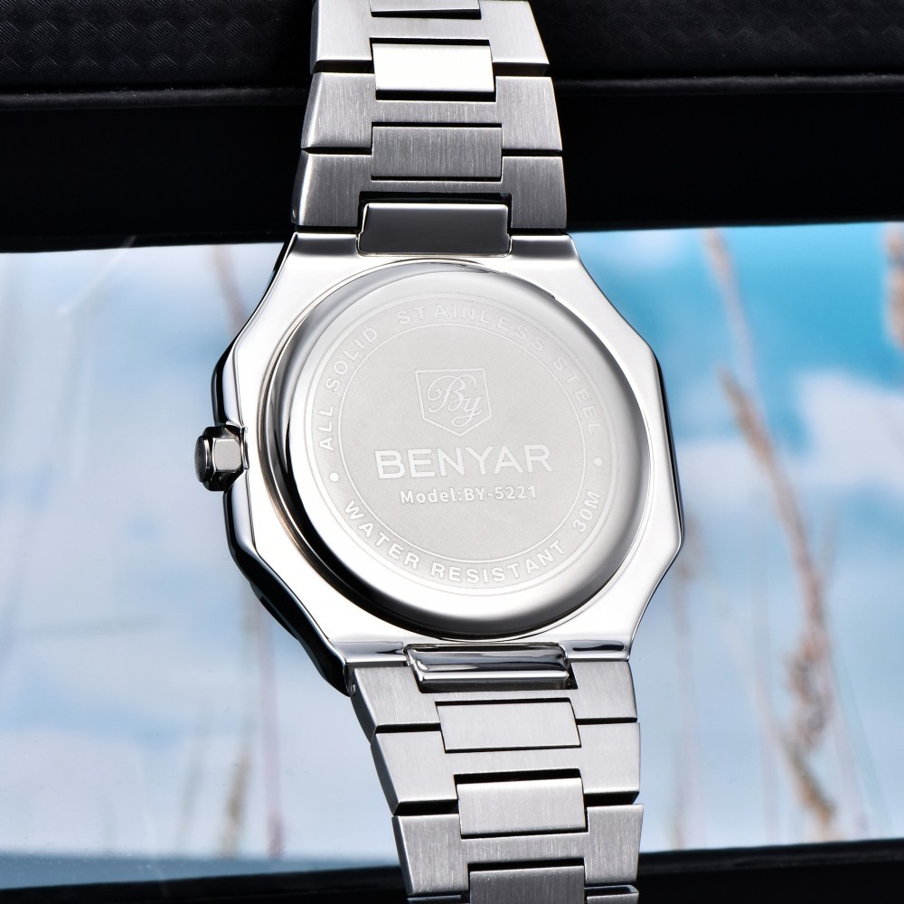 Men’s Quartz Watch Moonphase Hardlex Crystal Luminous Waterproof Stainless Steel