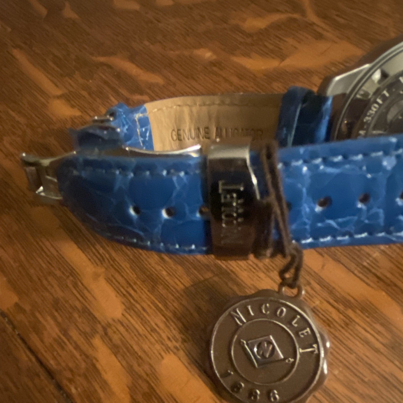 Nicolet 1886 Master Calendar Automatic Watch Blue Leather Strap Blue Dial