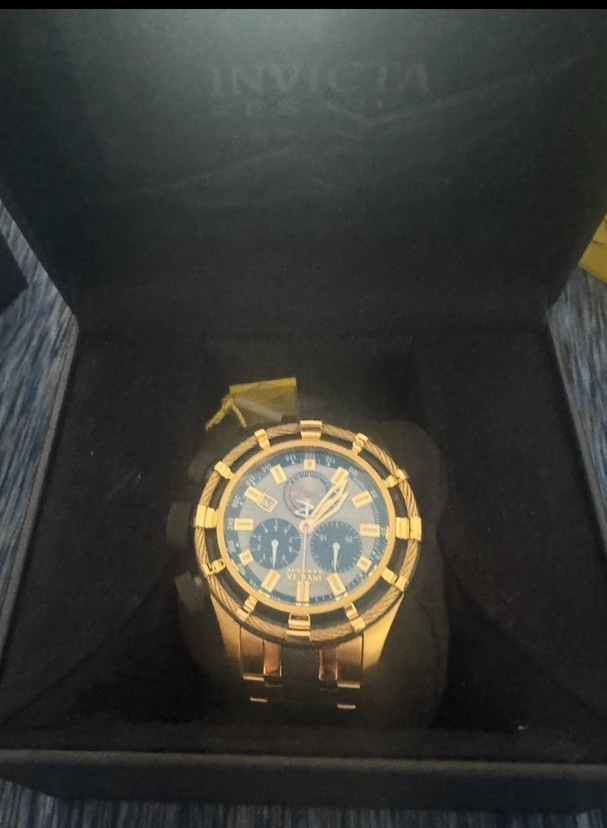 Rare Invicta Reserve Bolt Swiss Made Chrono Gray Dial Black-Gold Tone SS Watch
