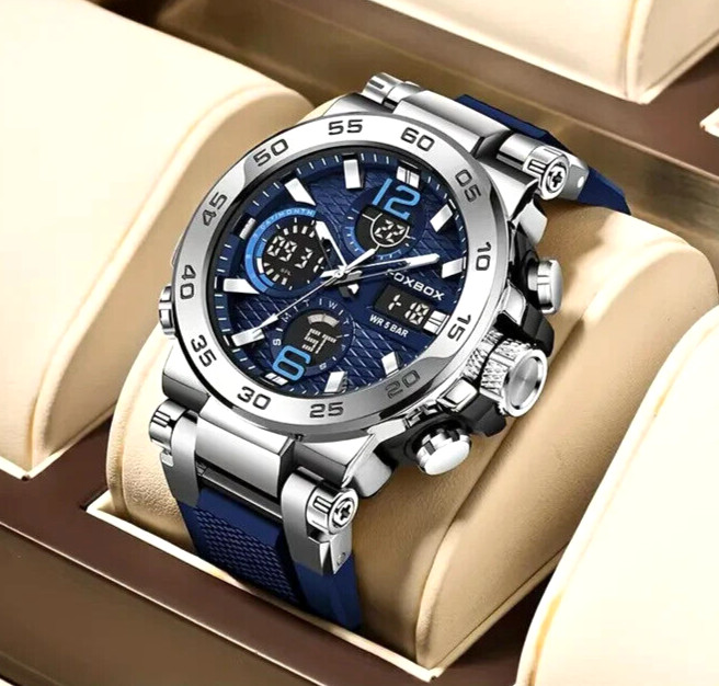 Luxury Men Water Resistant Dual Display LCD Sports Wrist Watch Alarm Funct Gift