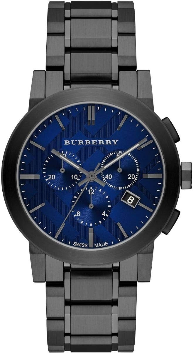 BURBERRY BU9365. MENS WATCH STAINLESS STEEL GUNMETAL TONE & BLUE DIAL