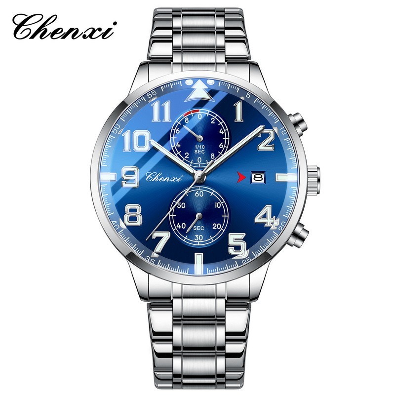 CHENXI Men’s Leather Calendar Multifunction Chronograph Luminous Quartz Watch