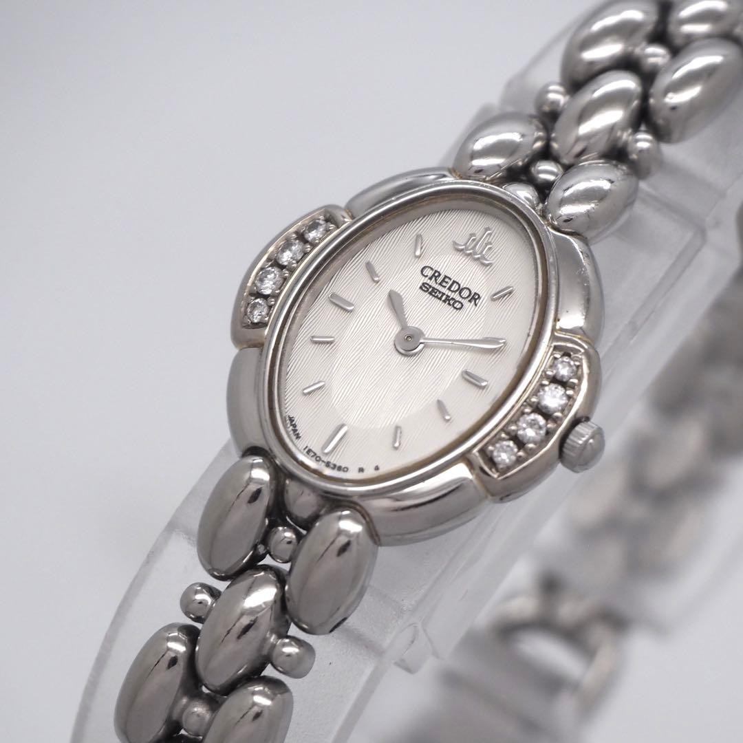 112 Active SEIKO Watch CREDOR 18K Oval White Diamond