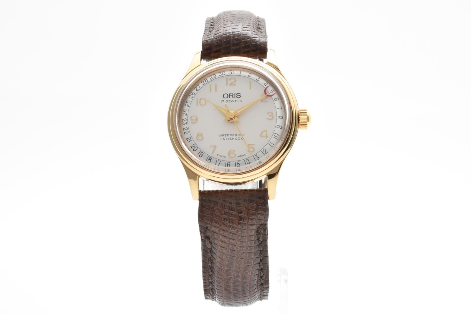 [NEAR MINT] ORIS Pointer Date 302-7285B 17Jewels Manual Gold White Men’s Watch