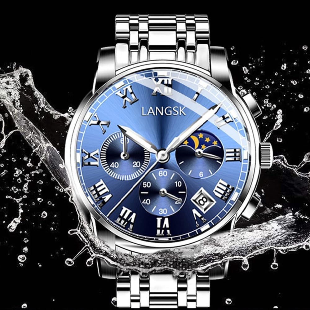 Men’s Quartz Watch with Date & Luminous Features – Timeless Silver & Blue Style