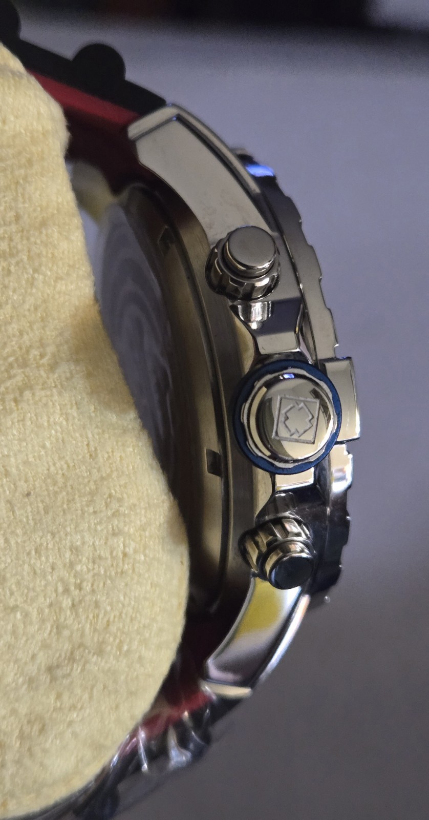 Invicta 49mm Bolt Chronograph Red, Blue, Silver Dial Black/Red Silicone Band