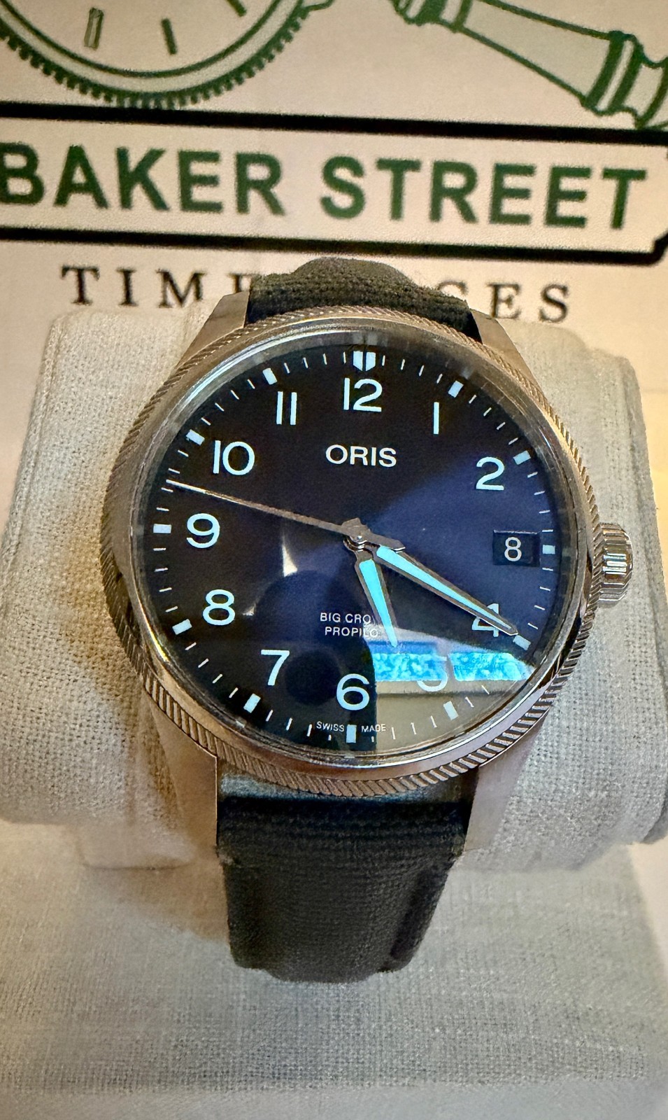 Oris Big Crown ProPilot Blue on Grey Textile / Leather Strap Case #515