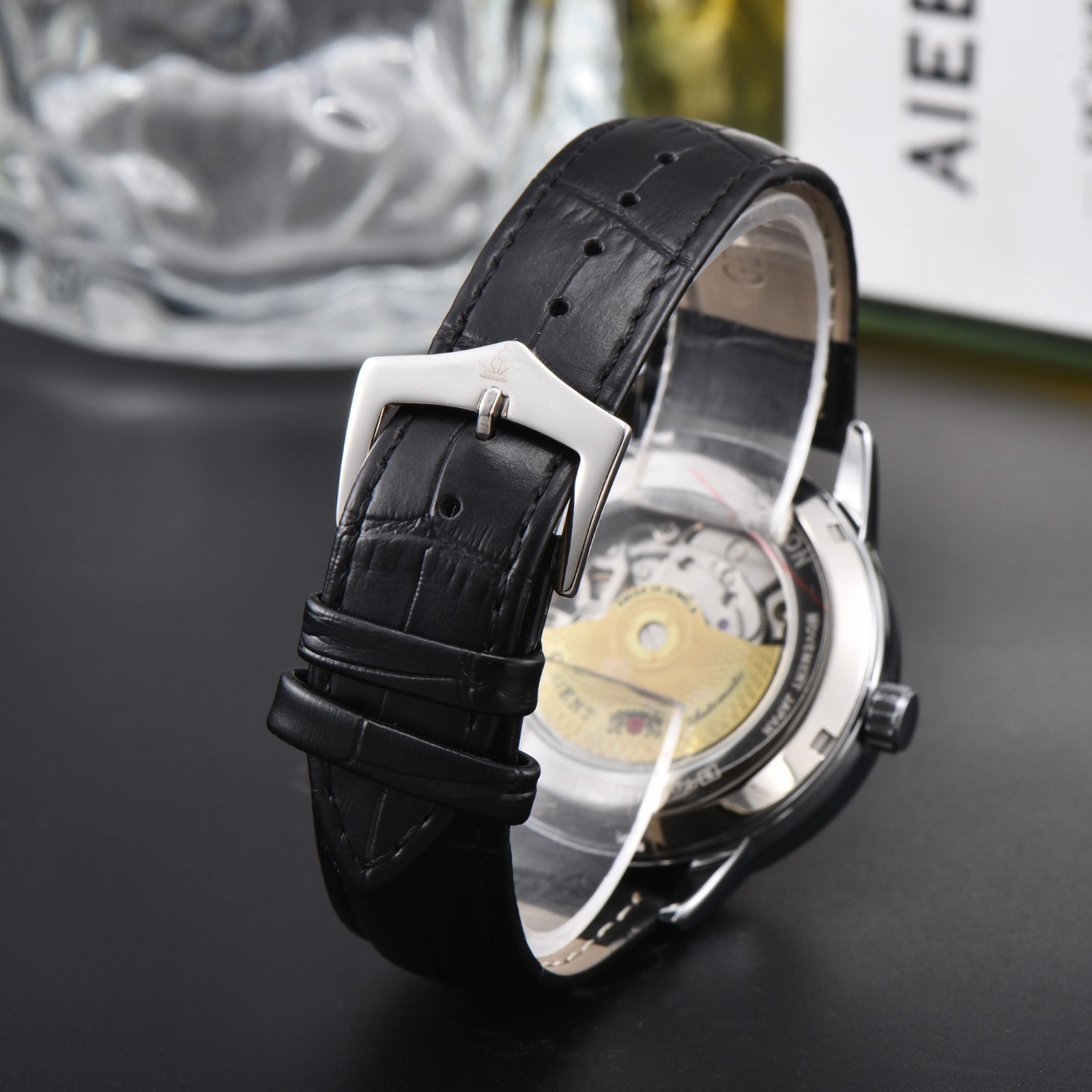 Orient Sun & Moon Semi Skeleton Automatic Watch Men’s Leather Strap Luxury Gift