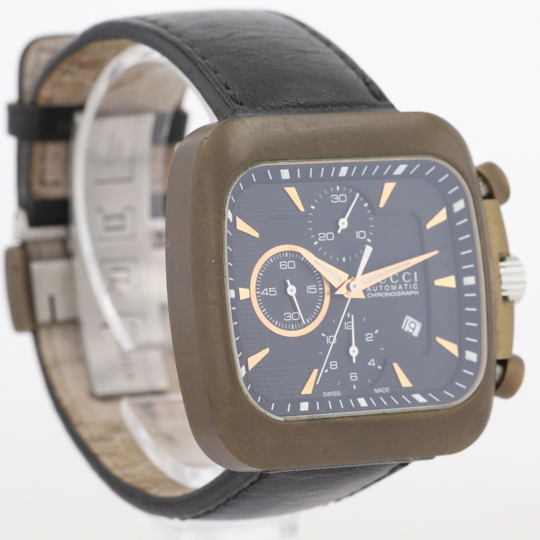 Gucci G-Coupe Black Dial Automatic Chronograph Leather Strap Men’s Wristwatch