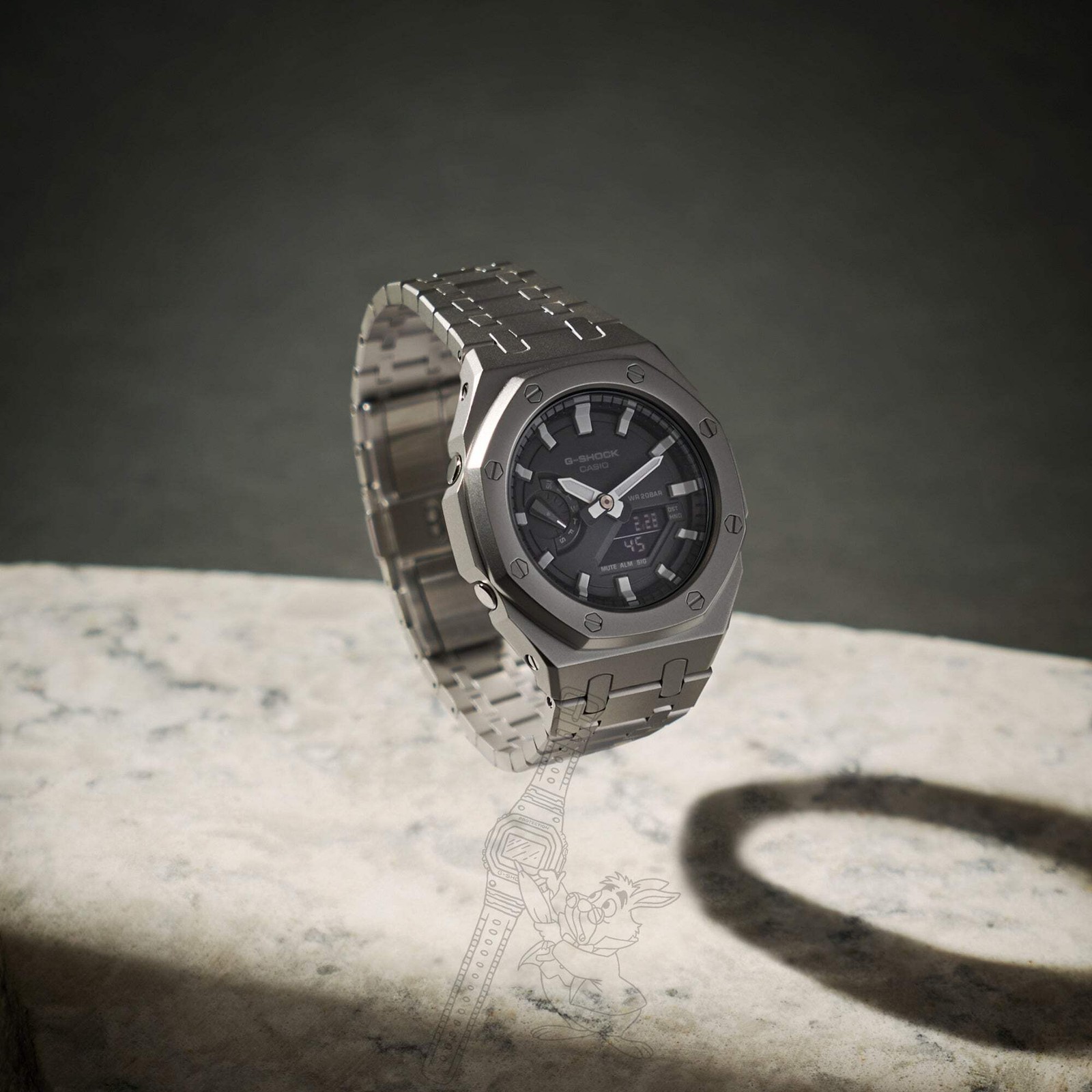 Casio GA-2100 G-Shock Watch – Sandblasted Metal Case Mod – Black Dial