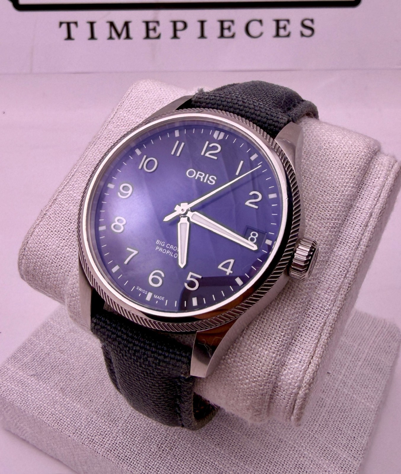 Oris Big Crown ProPilot Blue on Grey Textile / Leather Strap Case #515