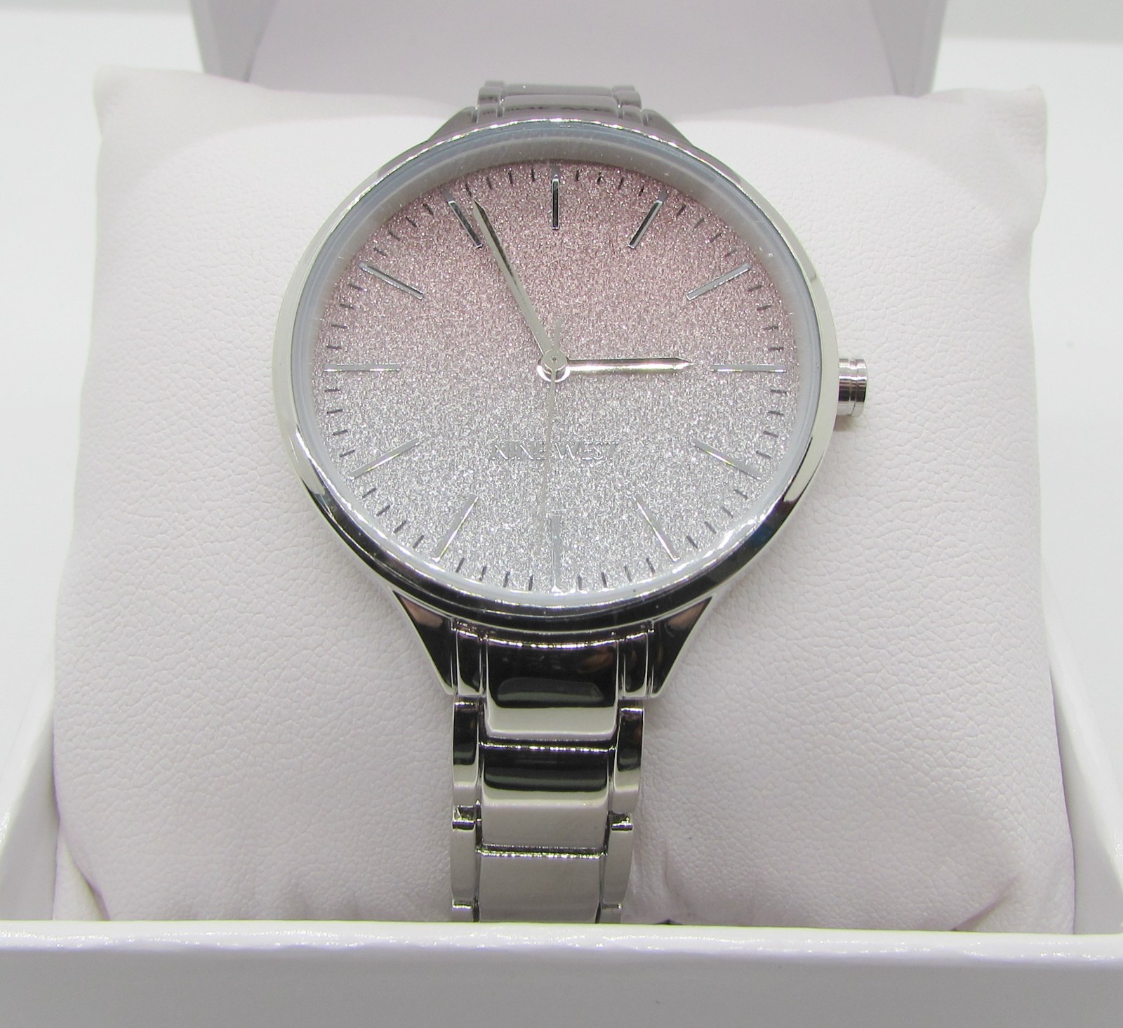 NEW Nine West Silver & Pink Ombre Glitter Women’s Wrist Watch
