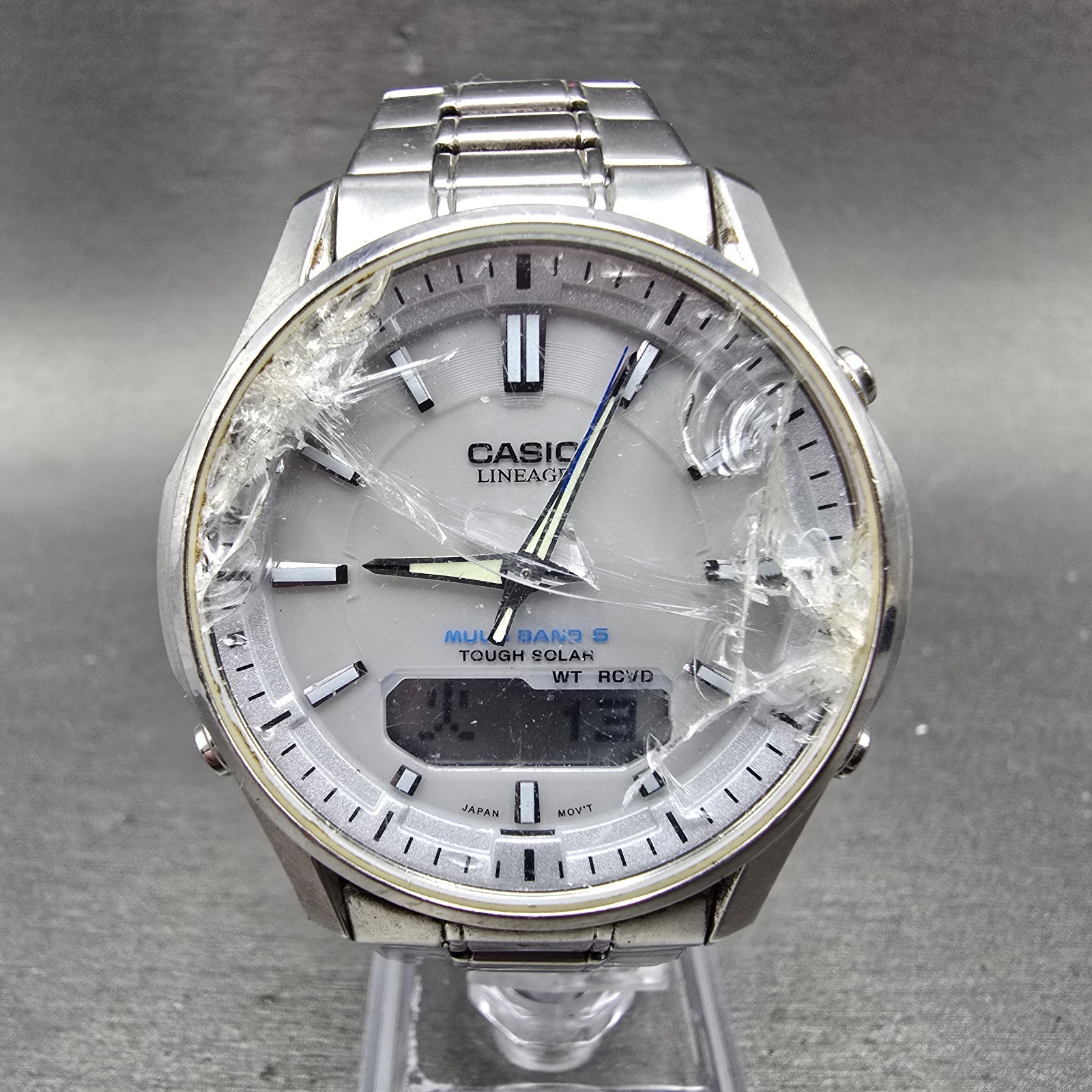 Casio Lineage Watch Men 40mm White Dial Steel Analog Digital Solar LCW-M100 Runs