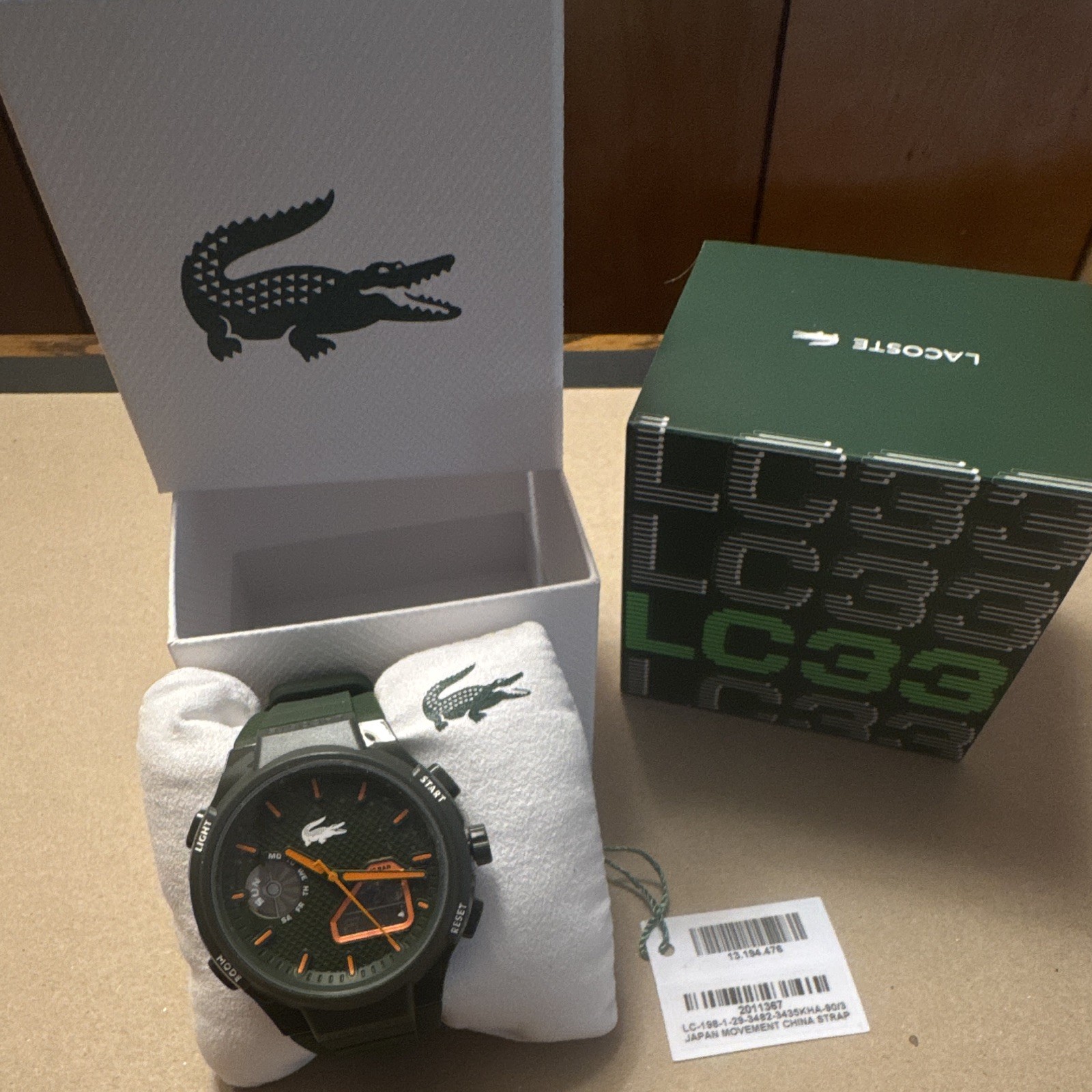 Lacoste Quartz Analog-Digital 42mm Green Dial Silicone Strap 30m Watch w/ Box