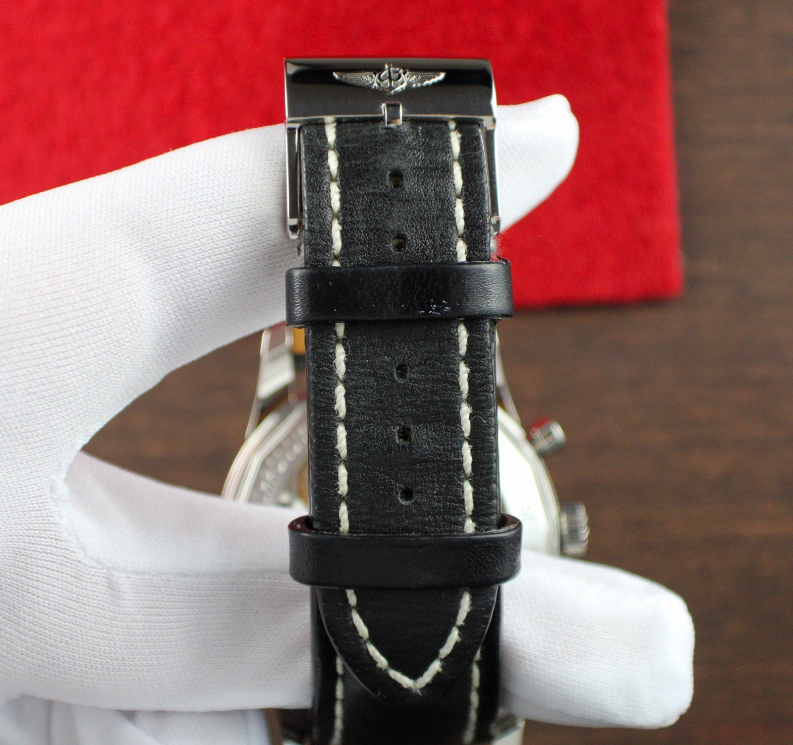 Breitling Transocean AB0152 Stainless Steel Chronograph Box 43mm Black White Red