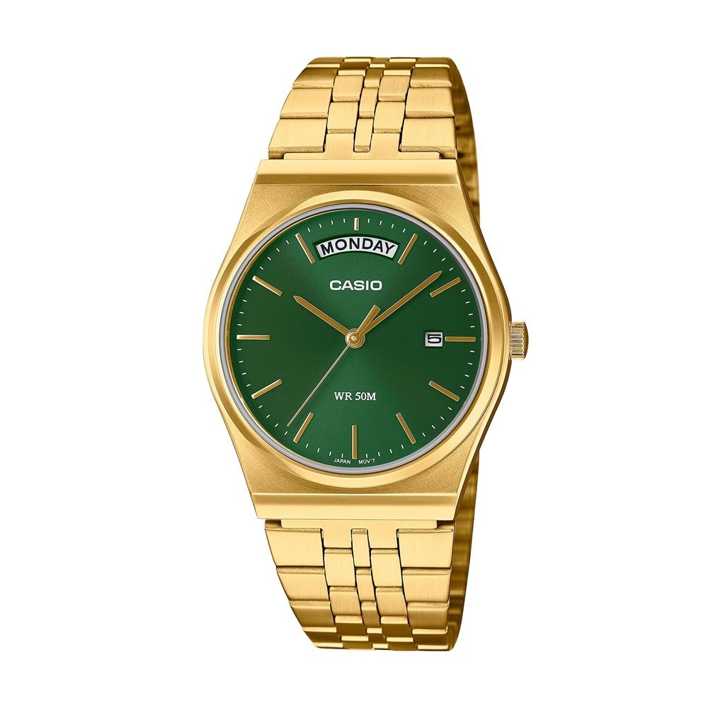 Casio Watch MTP-B146G-3AVEF Retro Inspired Green Dial Day Date – RRP £104.90