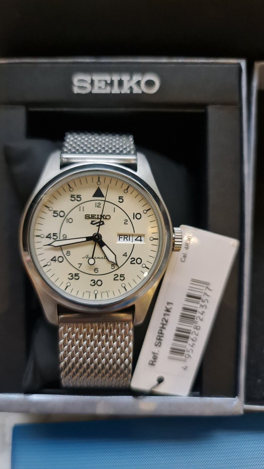 SEIKO 5 Automatic SRPH21K1 Field Watch Milanese Bracelet Military Style 100m Day