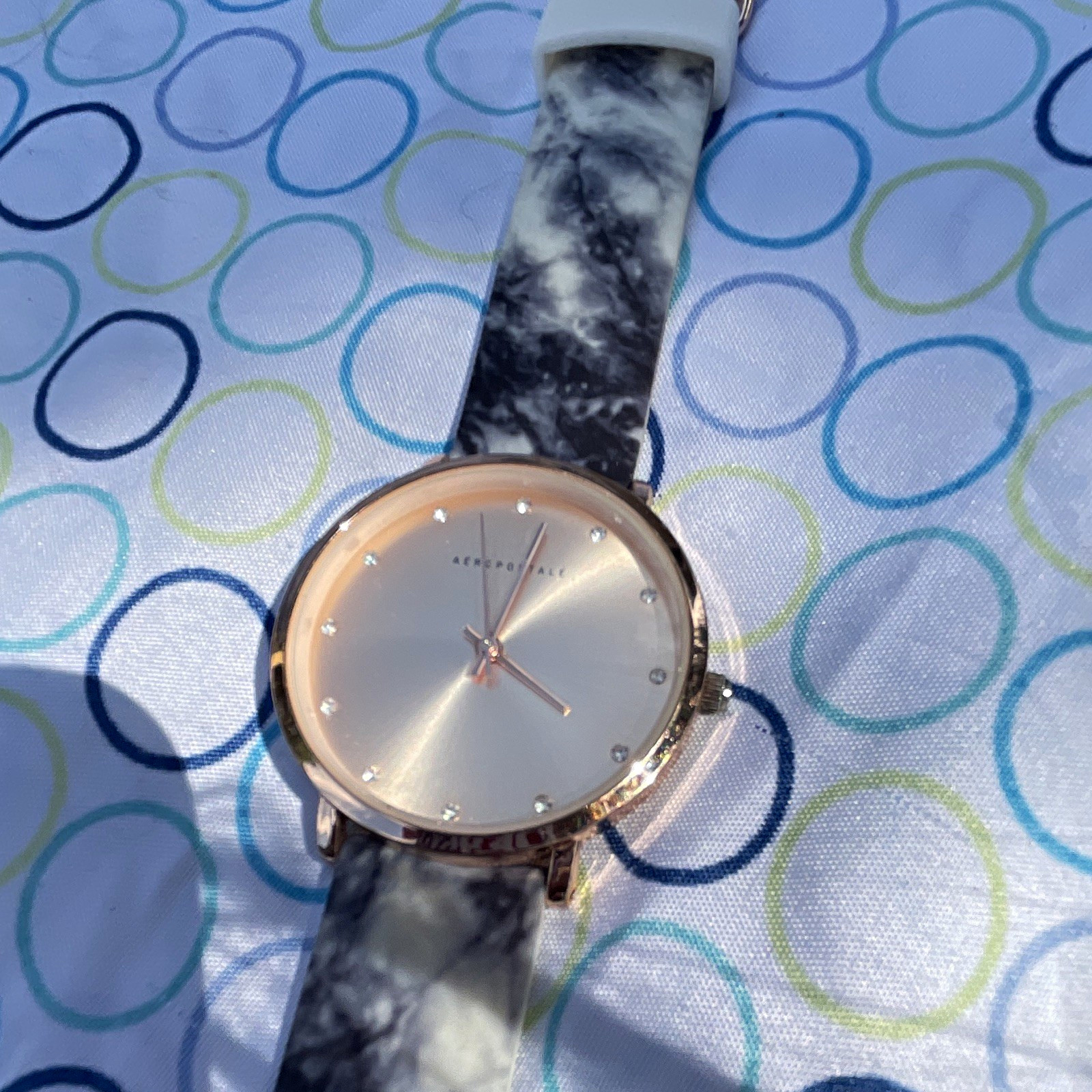Aéropostale Women’s Quartz Analog Watch Rose Gold Tone 40mm Marbled Silicone