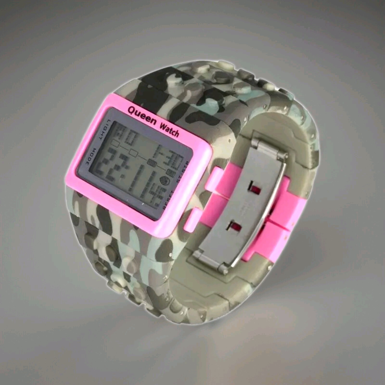 Queen Watch Pink Shark Quartz Lcd Display Deployment Clasp