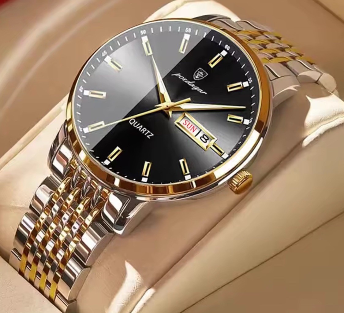Men Watch Luxury Waterproof Luminous Date Week Stainless Steel Mens Quartz Watch