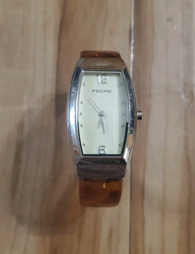 Vintage Pedre Faux Tortoise Lucite Hinged Cuff Bracelet Watch