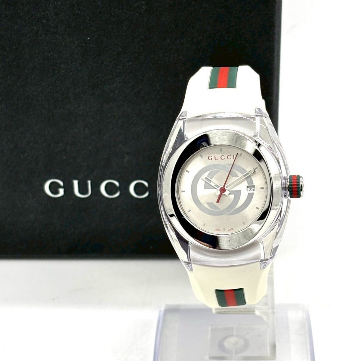 GUCCI Watch Sync Interlocking Sherry Line Rubber Quartz 137.3 White From Japan