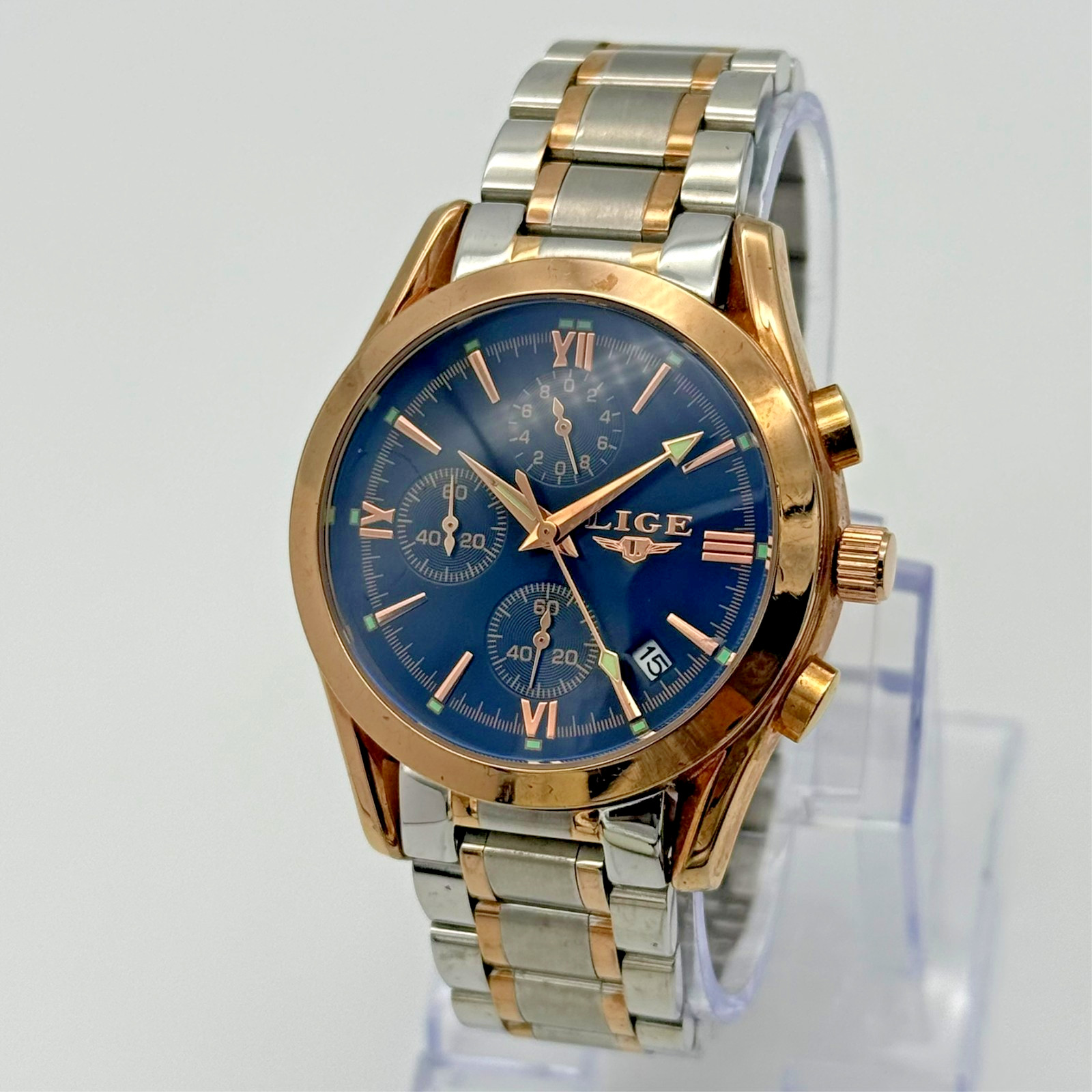 Men’s LIGE Dream Rose Gold & Silver Tone Chronograph Bracelet Watch, 41mm, Date
