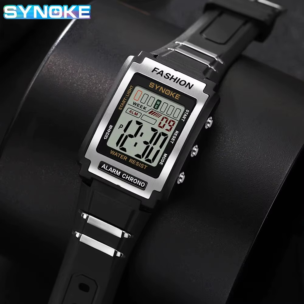 Men Rectangular Sports Electronic Watch Waterproof 50M Night Light Large Screen