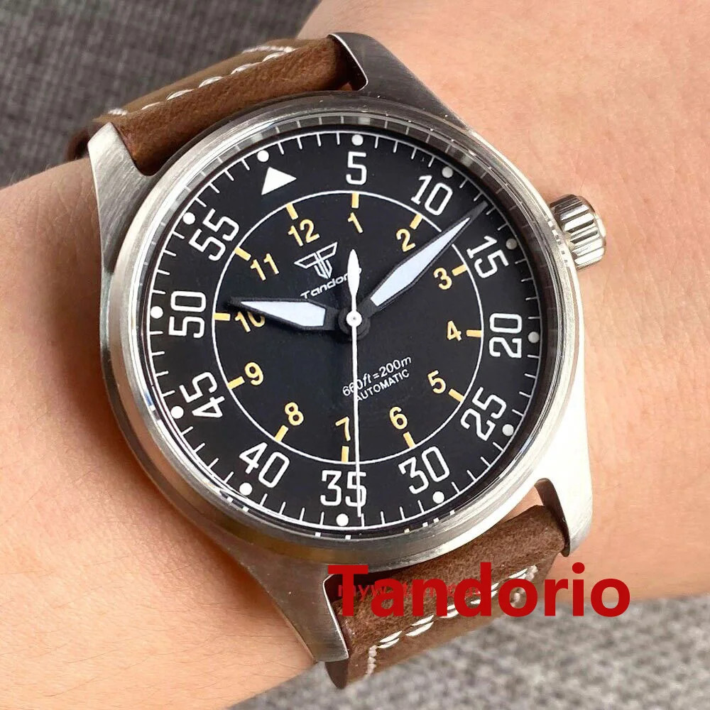 39mm Tandorio Solid Cusn8 Bronze Japan NH35 Automatic Diver Pilot Watch 20ATM