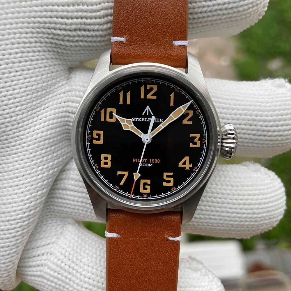 39MM STEELFLIER Pilot Quartz Diver Watch Men’s Leather Waterproof Luminous NEW