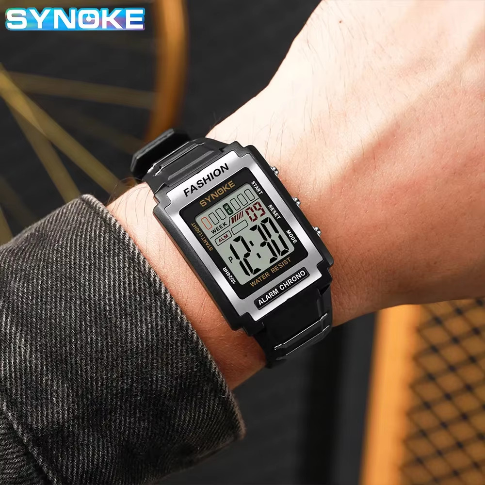 Men Rectangular Sports Electronic Watch Waterproof 50M Night Light Large Screen