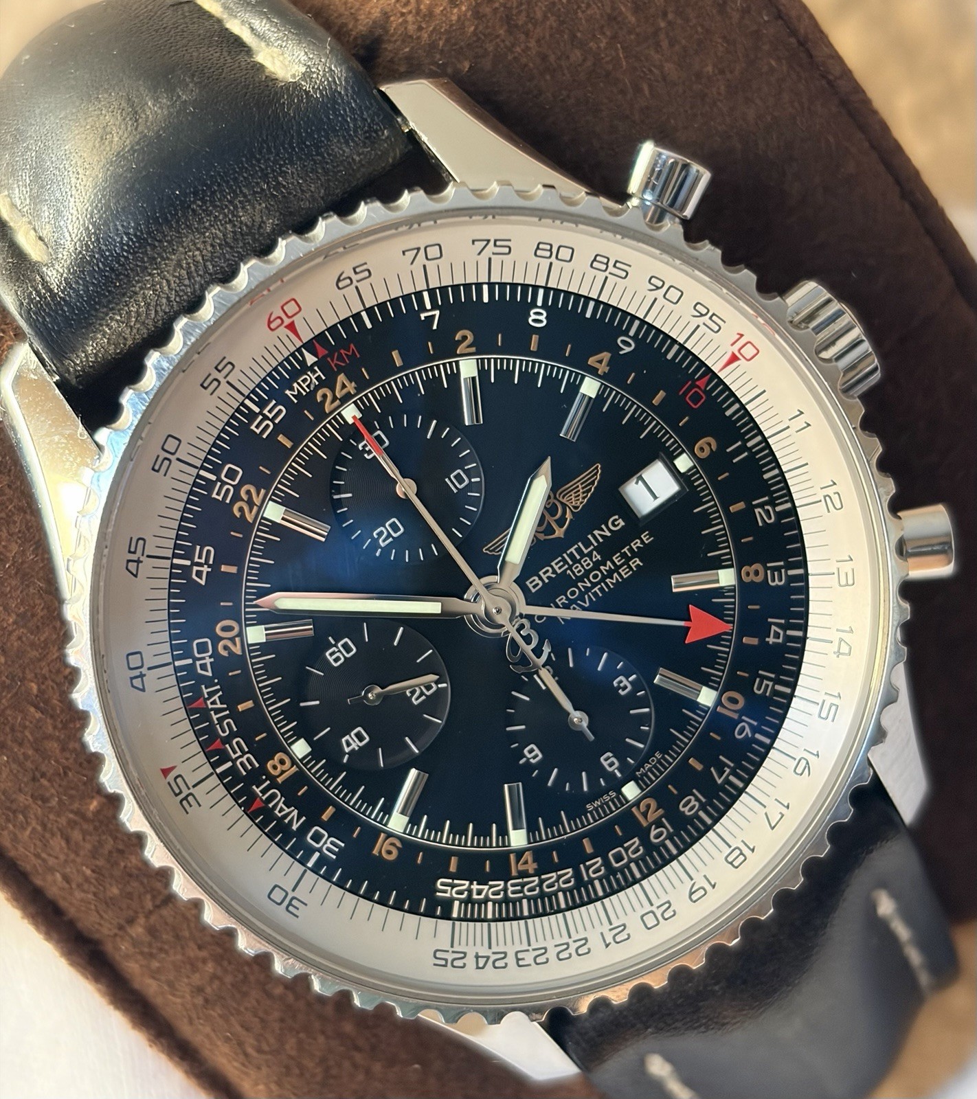 Breitling Navitimer World GMT Chronograph Black Dial 46mm A24322 – Box & Papers